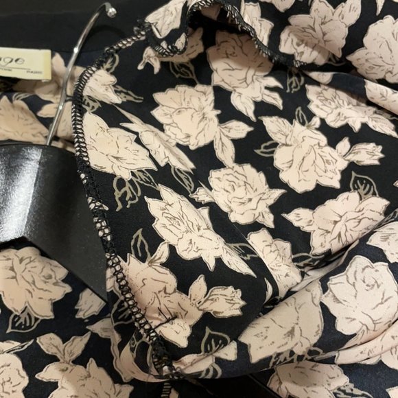 VINTAGE Black Cream Floral Print Shoulder Pad Jacket Blouse Large - Picture 8 of 15